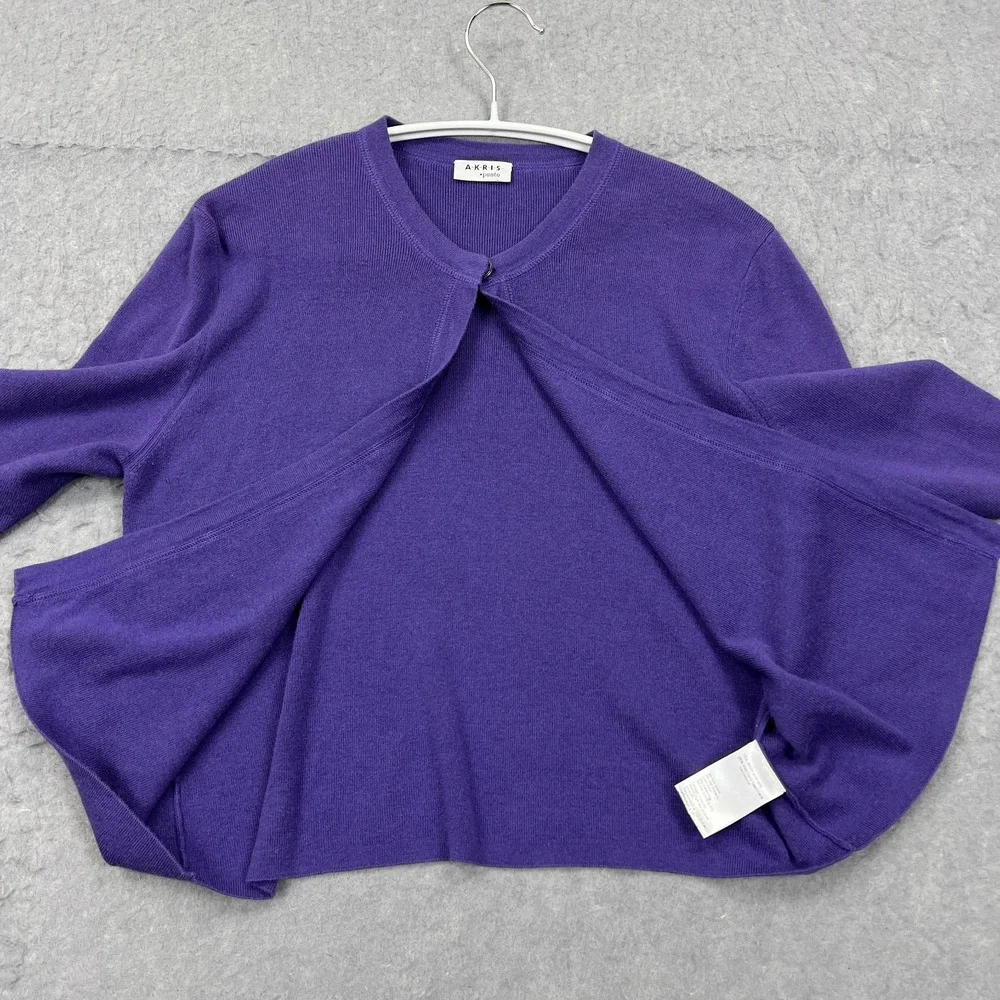 Akris Punto Cardigan Women's 10 Purple Cashmere Silk Button Short Sleeve Sweater - Picture 7 of 11